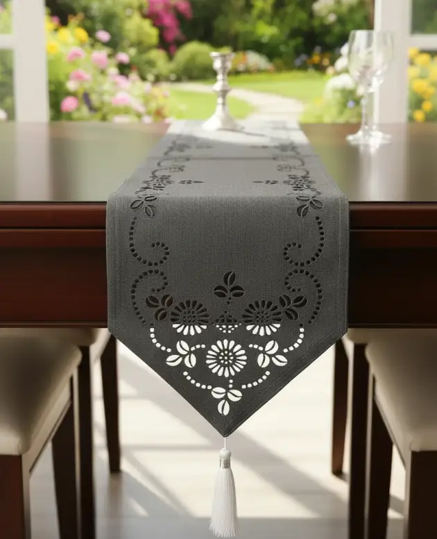 Grey Laser Cut Table Runner
