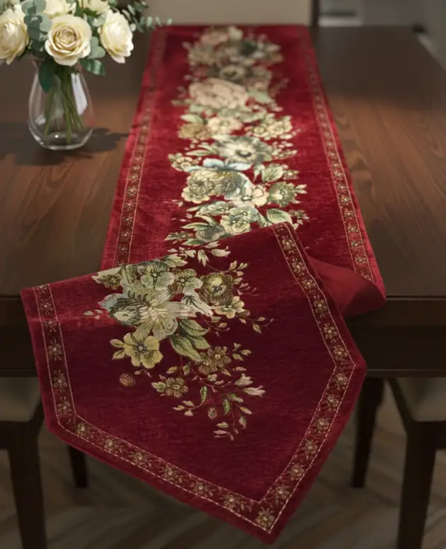 RK Luxe Maroon Jacquard Table Runner