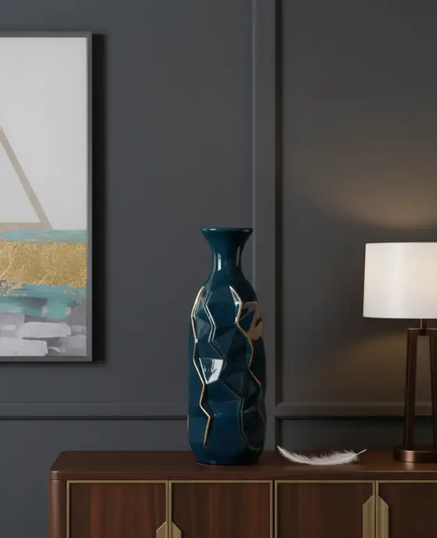 Blue Modern Smooth Glazed Stoneware Vase