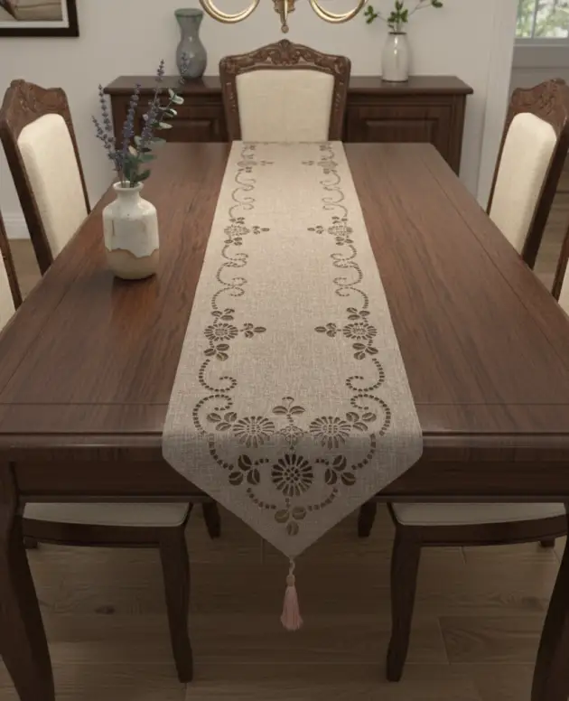 Neutral Beige Laser Cut Table Runner