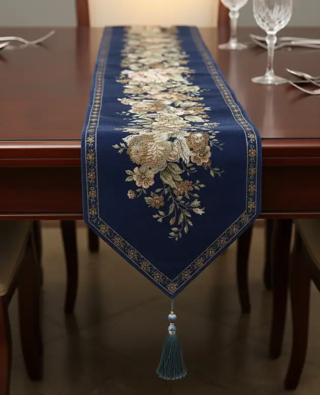 RK Luxe Royal Blue Jacquard Table Runner