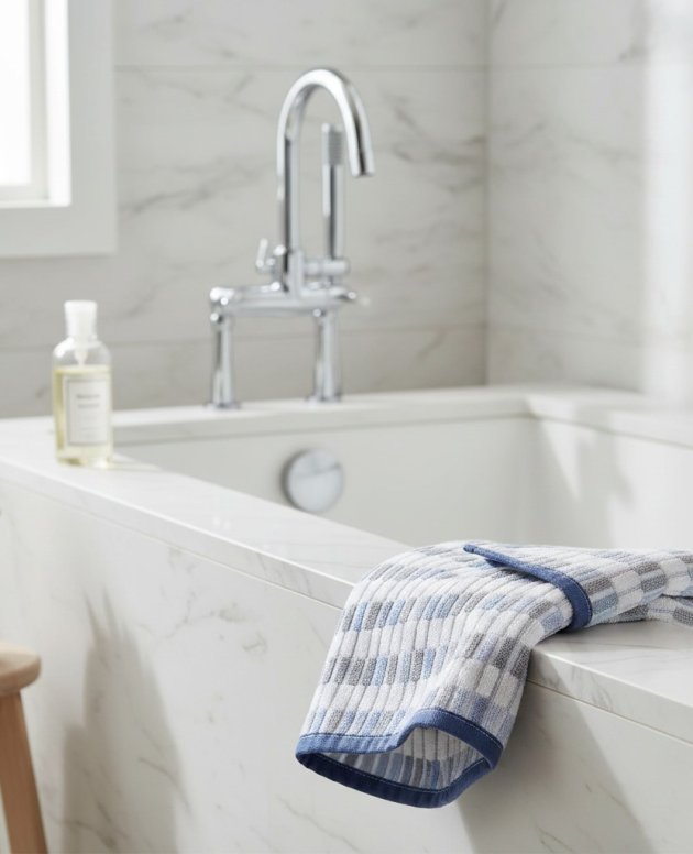 RK WaffleWeave Luxury Bath Towel Ocean Grid