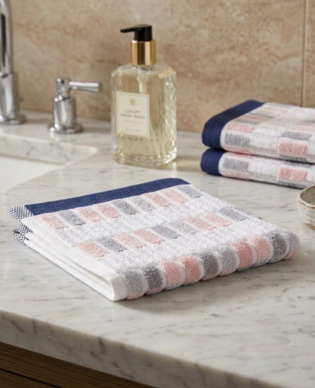 RK Blush Grid Wash Cloth – 12 × 12 Inches